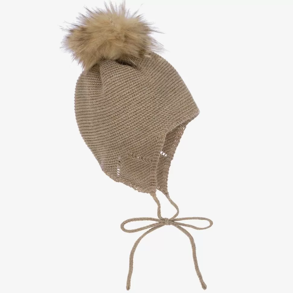 Mebi Beige Knitted Wool & Alpaca Pom-Pom Hat^ Hats
