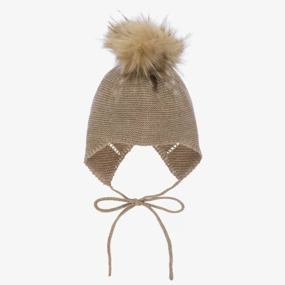 Mebi Beige Knitted Wool & Alpaca Pom-Pom Hat^ Hats