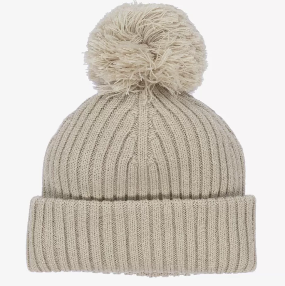 Elodie Beige Knitted Wool Pom-Pom Hat^ Hats