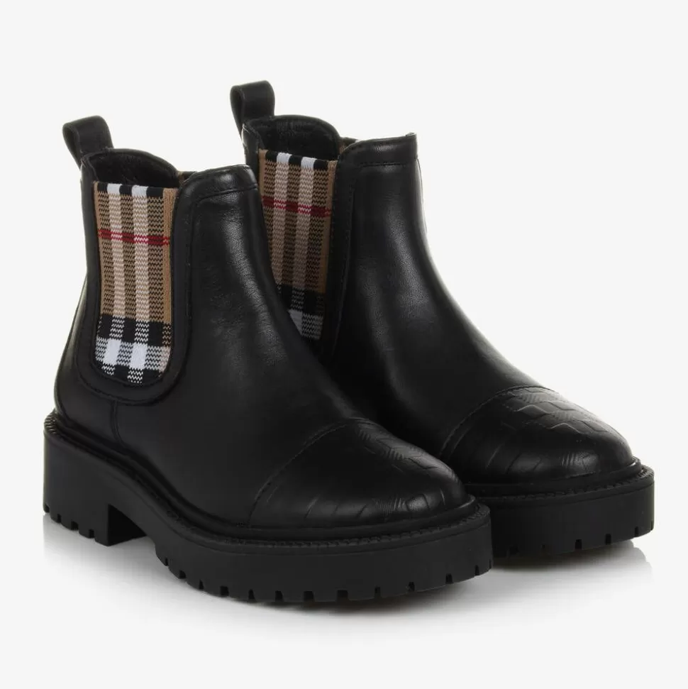 Burberry Black & Beige Vintage Check Chelsea Boots^BOY Boots