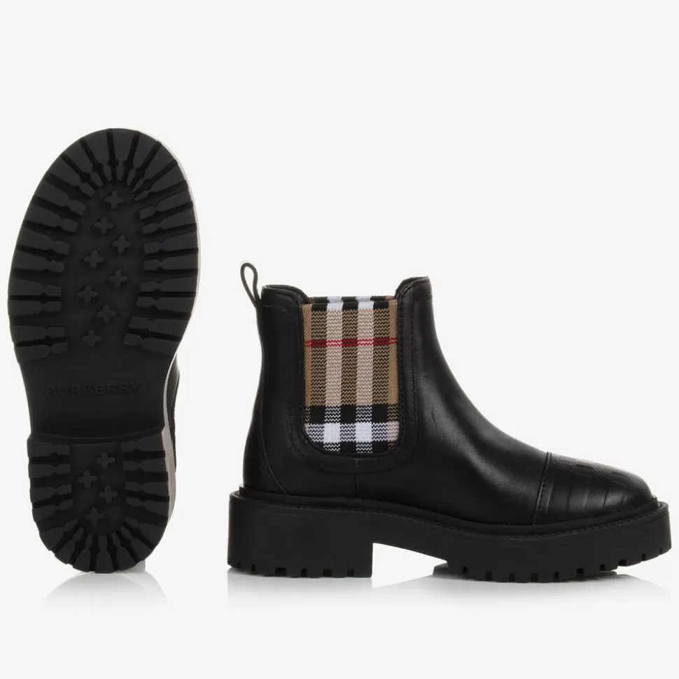 Burberry Black & Beige Vintage Check Chelsea Boots^BOY Boots