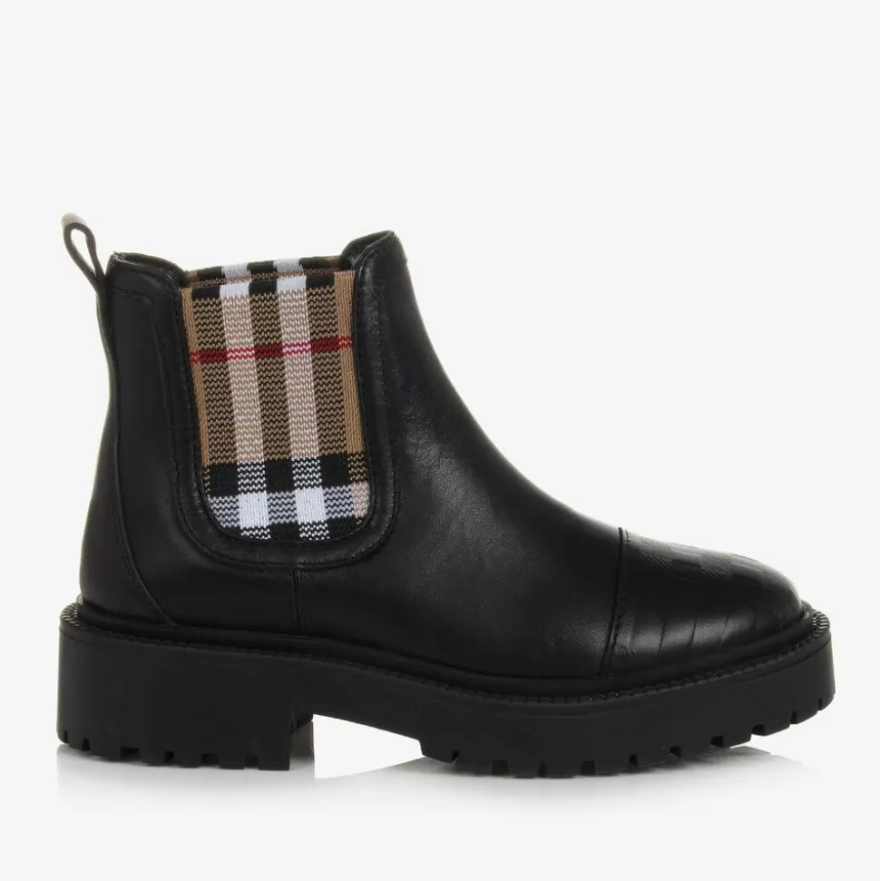 Burberry Black & Beige Vintage Check Chelsea Boots^BOY Boots