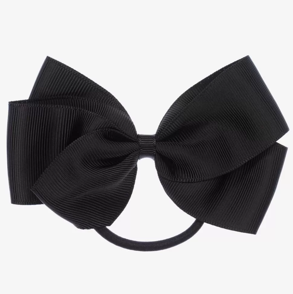 Peach Ribbons Black Bow Hair Elastic (12cm)^ Hair Accessories