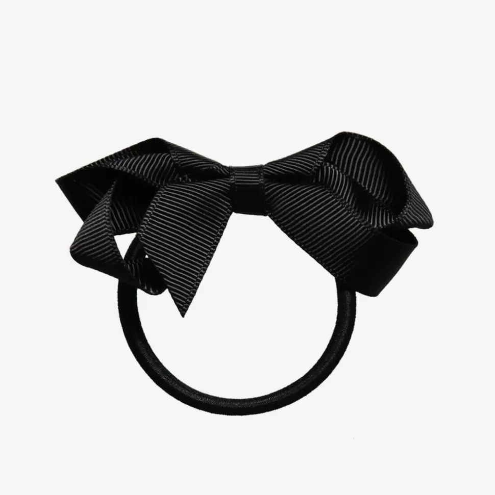 Peach Ribbons Black Bow Hair Elastic (7cm)^ Hair Accessories