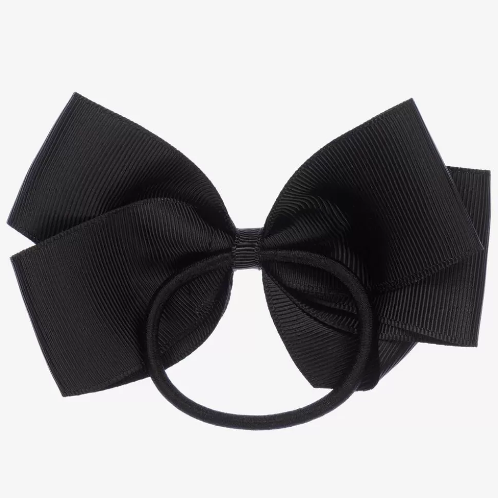Peach Ribbons Black Bow Hair Elastic (12cm)^ Hair Accessories