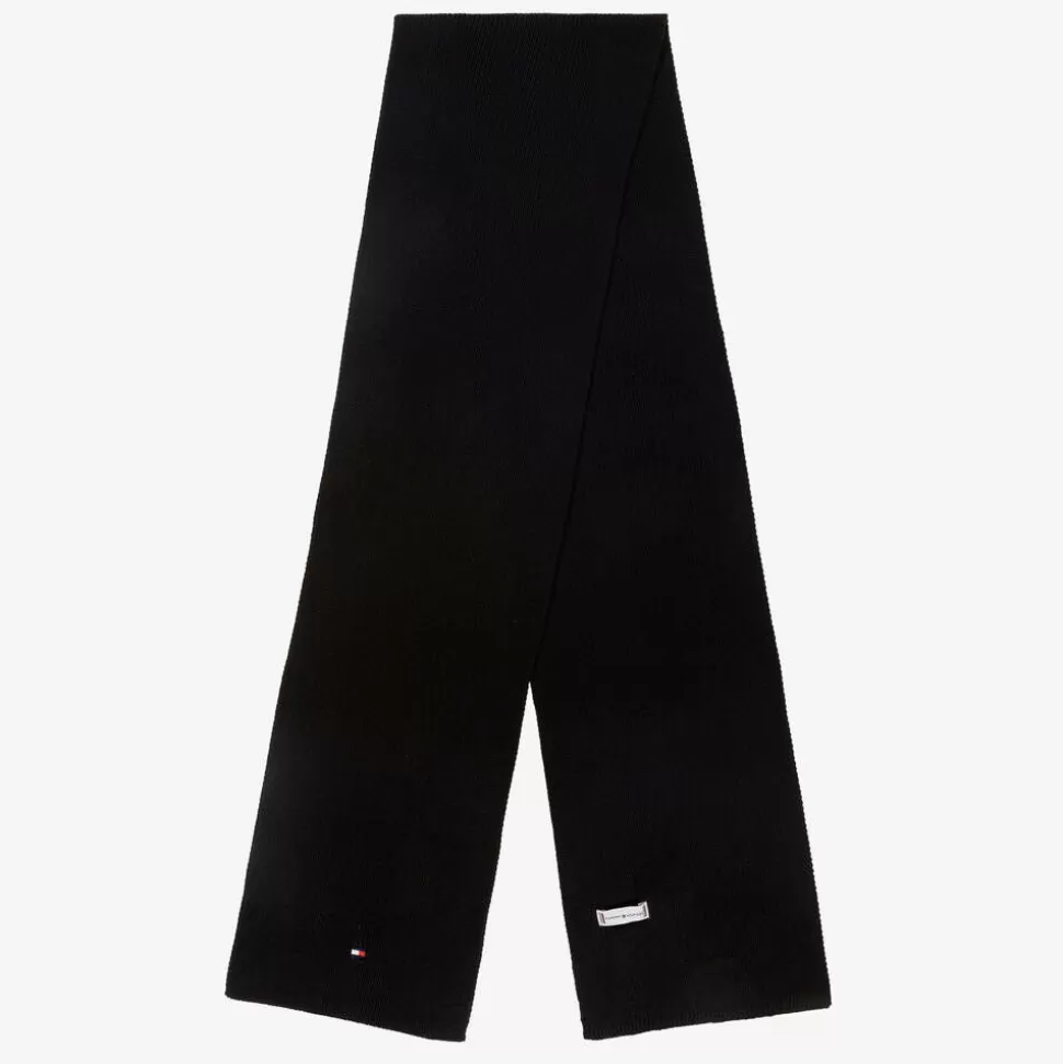 Tommy Hilfiger Black Cotton Knit Flag Logo Scarf^BOY Scarves | Scarves