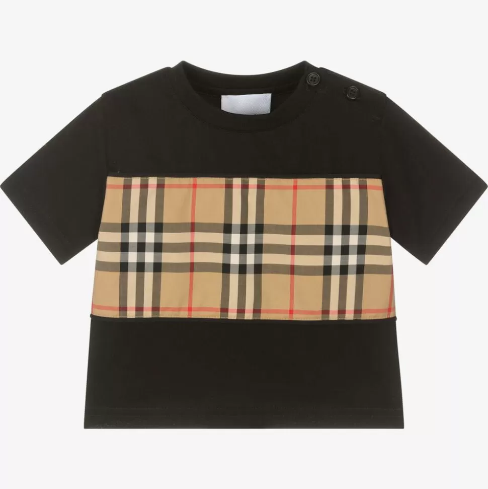 Burberry Black Cotton Vintage Check Baby T-Shirt^ Tops | Tops