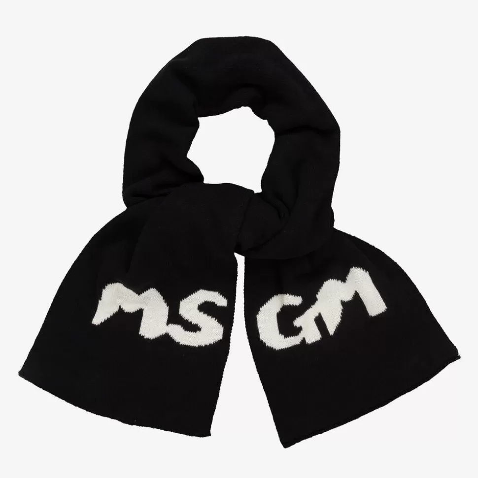 MSGM Black Knitted Cotton Scarf (151cm)^BOY Scarves | Scarves