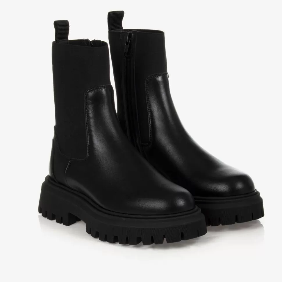 Moncler Enfant Black Leather Chelsea Boots^BOY Boots | Boots
