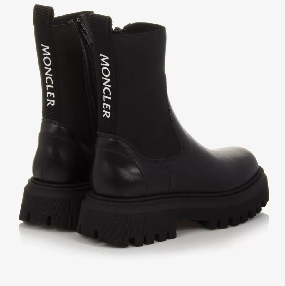 Moncler Enfant Black Leather Chelsea Boots^BOY Boots