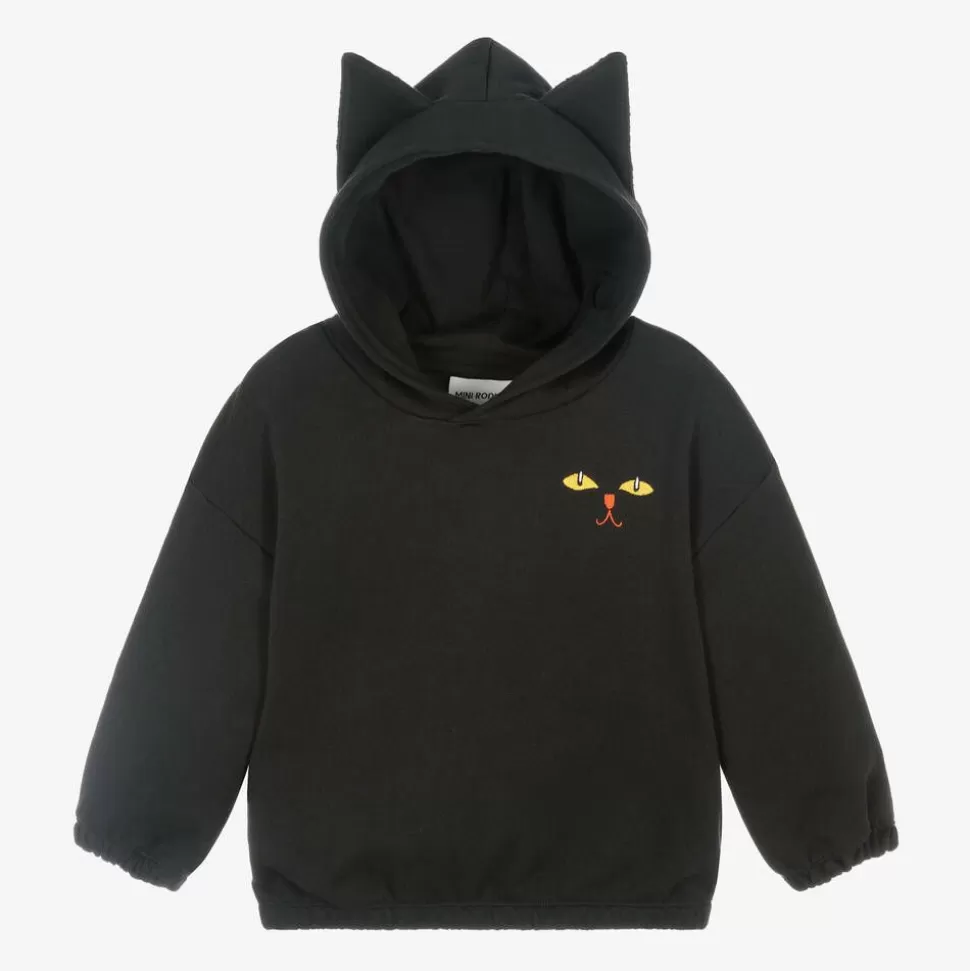Mini Rodini Black Organic Cotton Cat Hoodie^BOY Tops