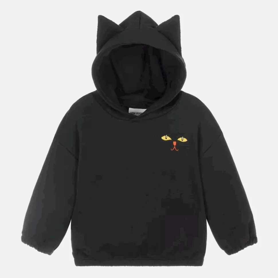 Mini Rodini Black Organic Cotton Cat Hoodie^BOY Tops