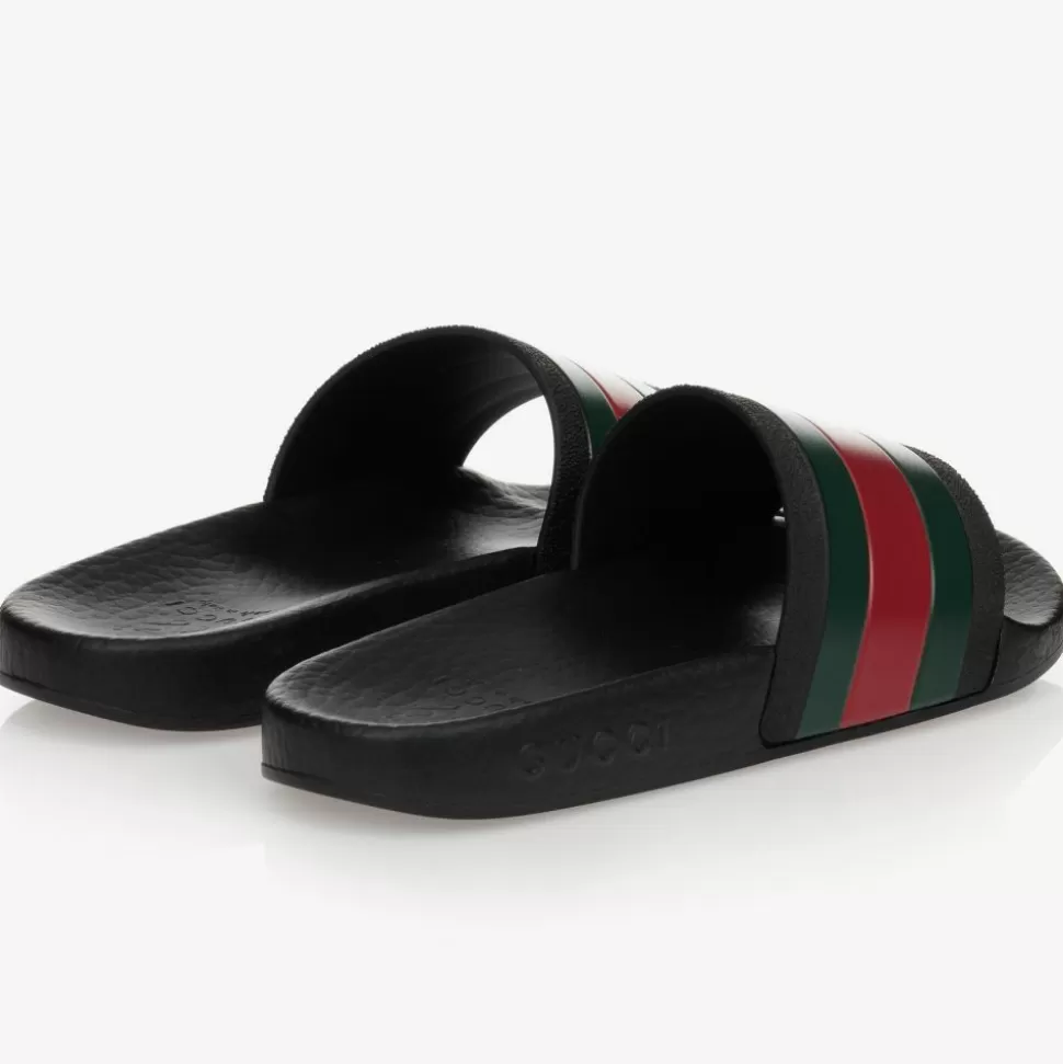 Gucci Black Rubber Web Sliders^BOY Sliders | Sliders