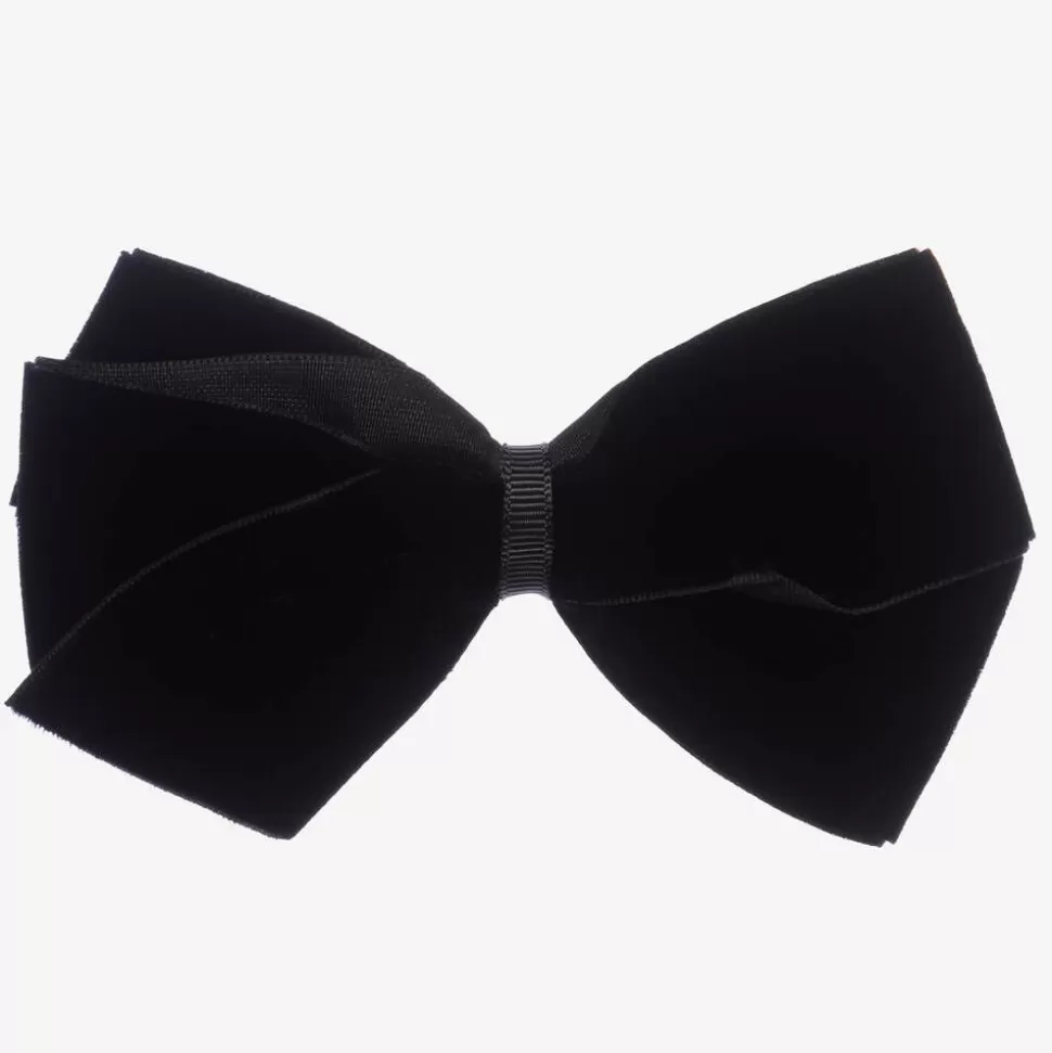 Peach Ribbons Black Velvet Bow Clip (12cm)^ Hair Accessories