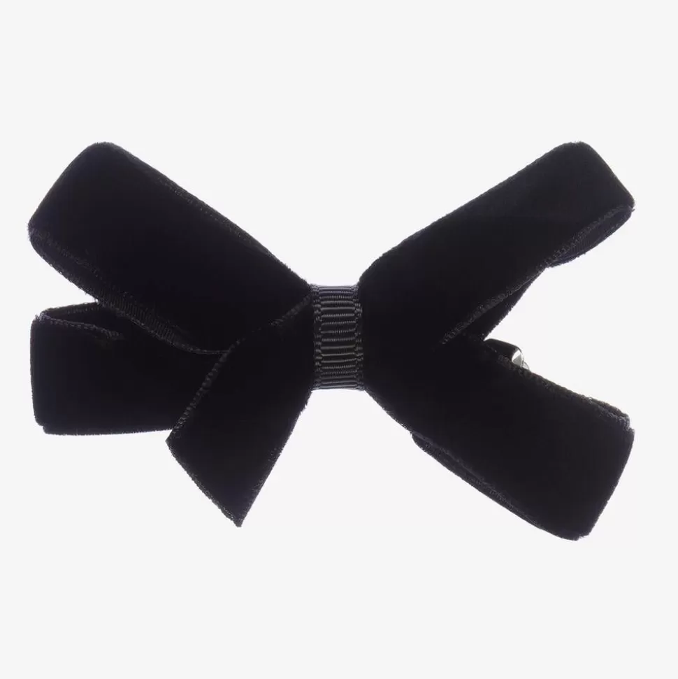 Peach Ribbons Black Velvet Bow Clip (7cm)^ Hair Accessories