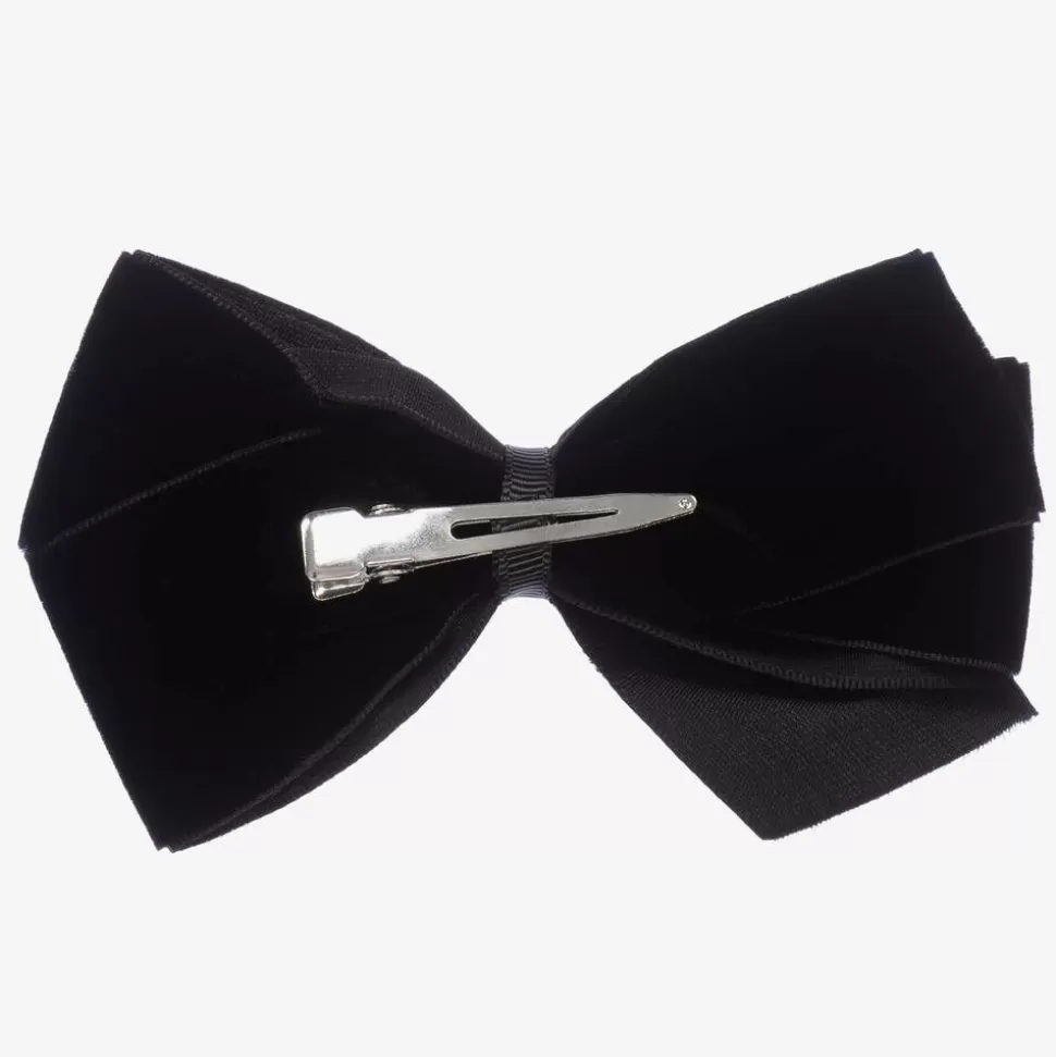 Peach Ribbons Black Velvet Bow Clip (12cm)^ Hair Accessories