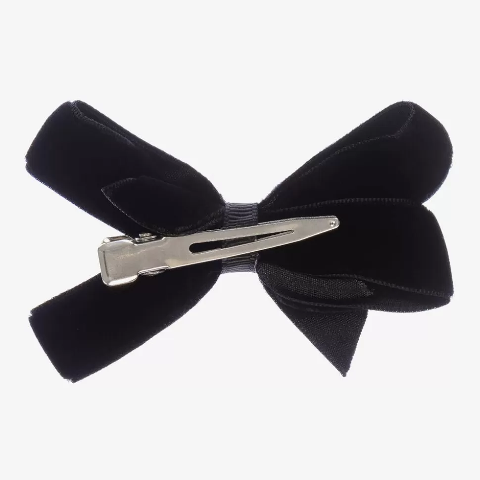 Peach Ribbons Black Velvet Bow Clip (7cm)^ Hair Accessories