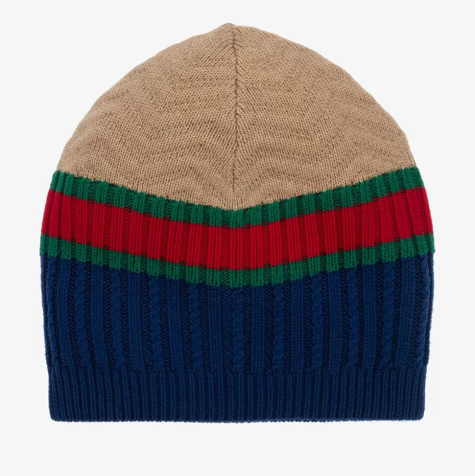 Gucci Blue & Beige Wool Knit Beanie Hat^ Hats