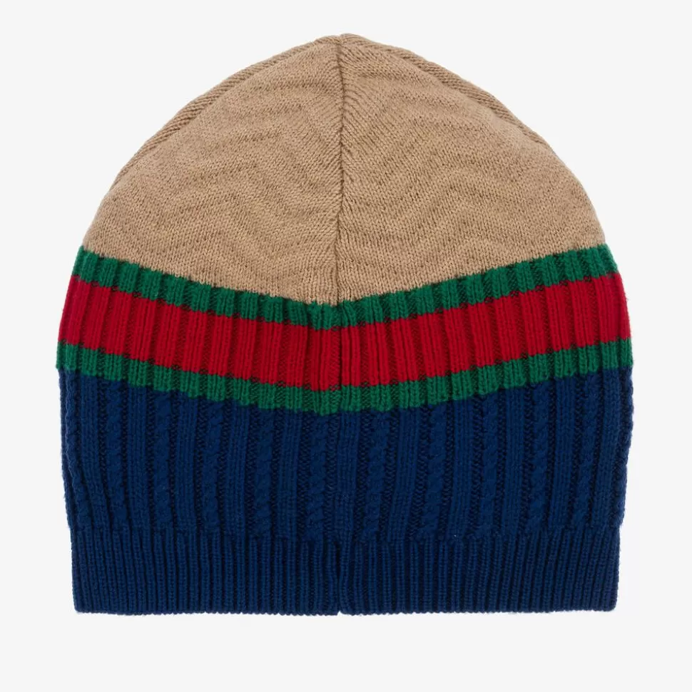 Gucci Blue & Beige Wool Knit Beanie Hat^ Hats