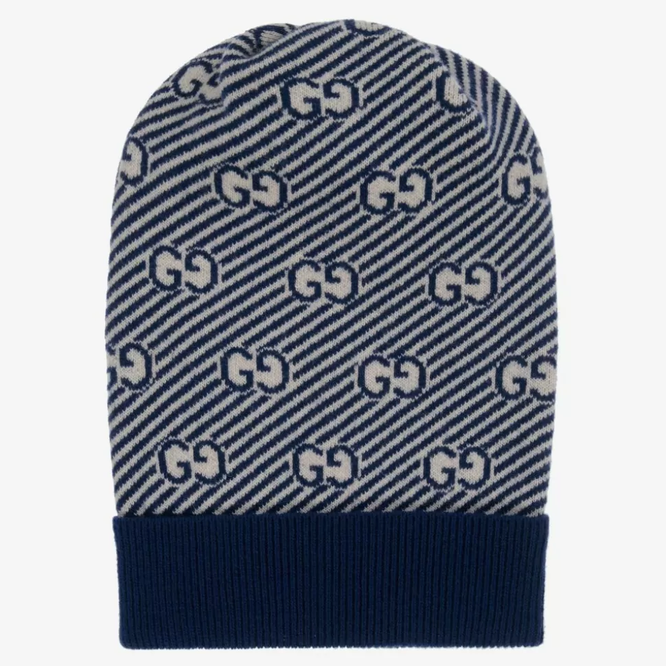 Gucci Blue & Ivory GG Wool Hat^ Hats