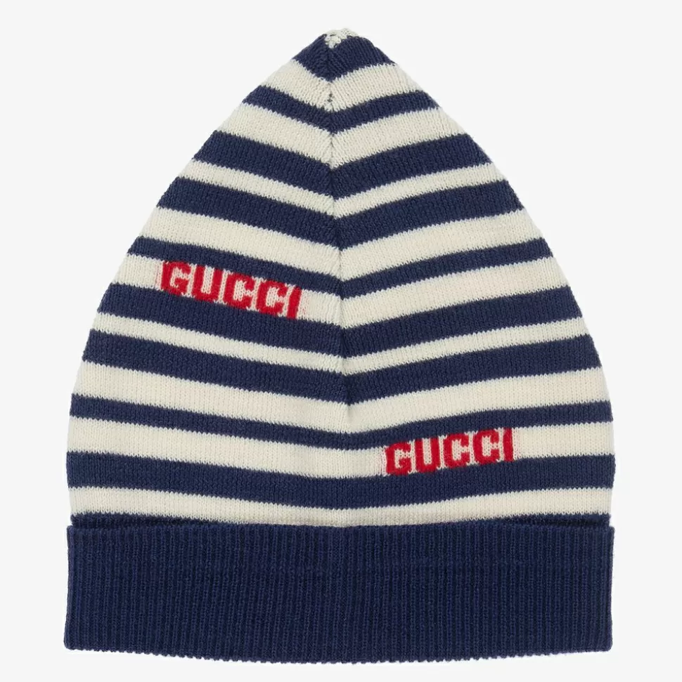 Gucci Blue & Ivory Striped Baby Hat^ Hats