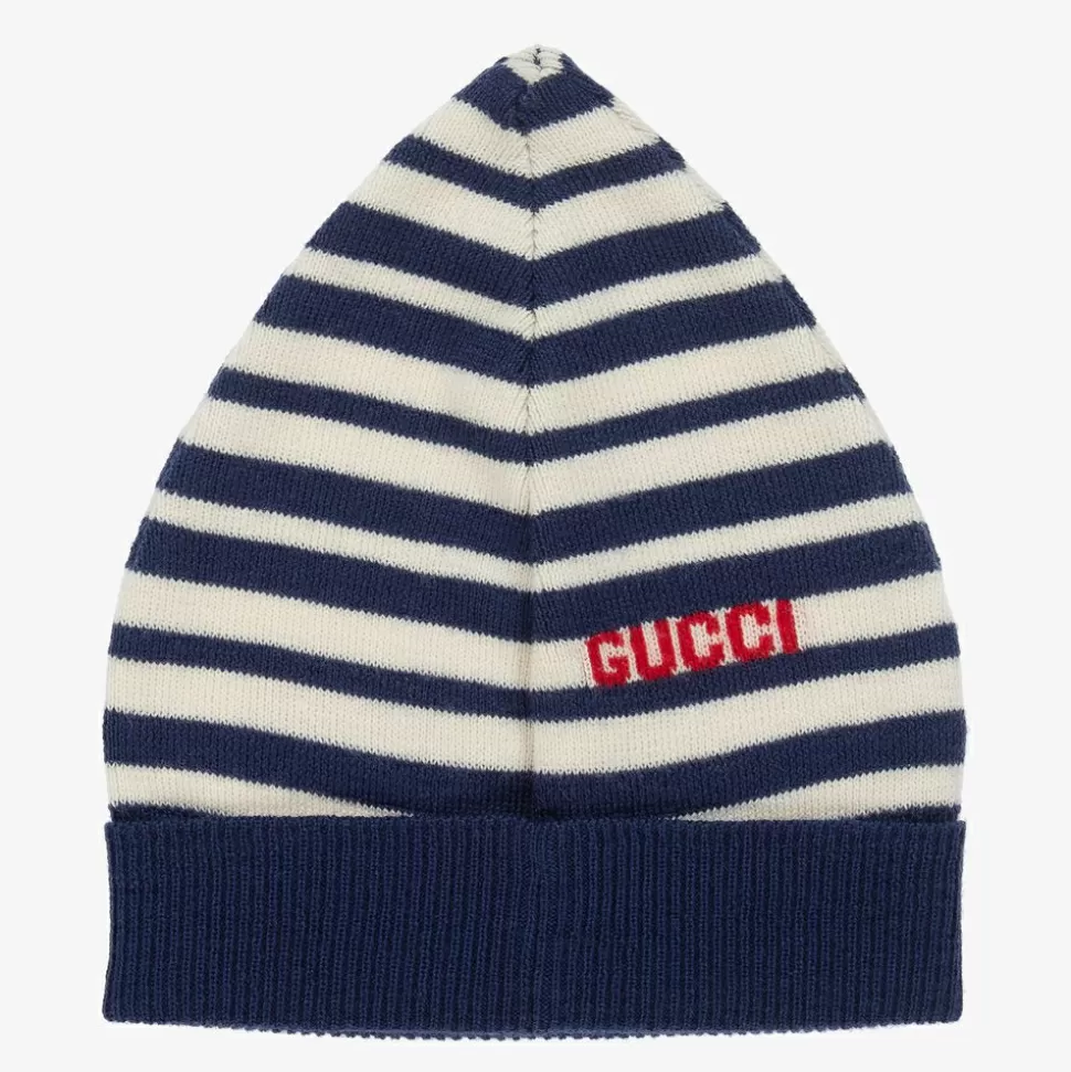 Gucci Blue & Ivory Striped Baby Hat^ Hats