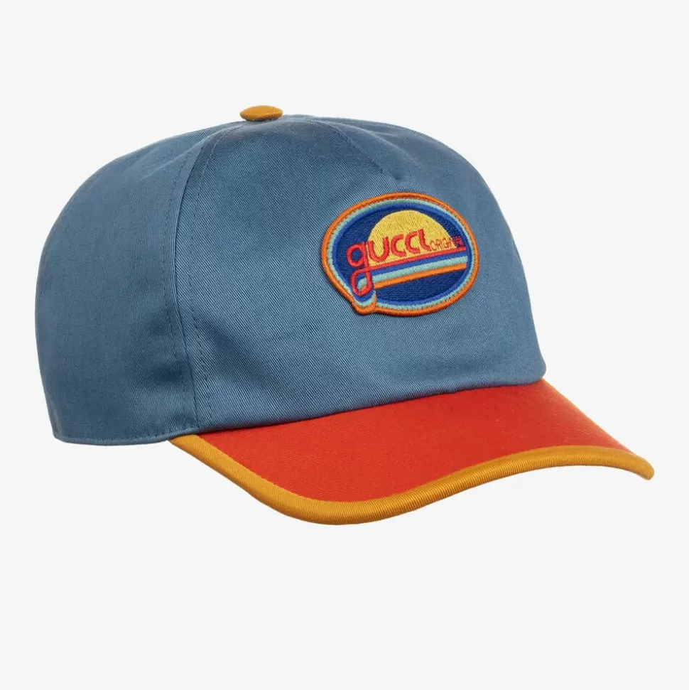 Gucci Blue & Orange Cotton Canvas Cap^ Hats
