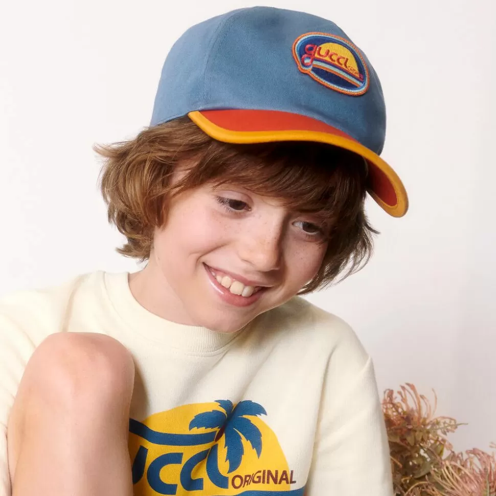 Gucci Blue & Orange Cotton Canvas Cap^ Hats