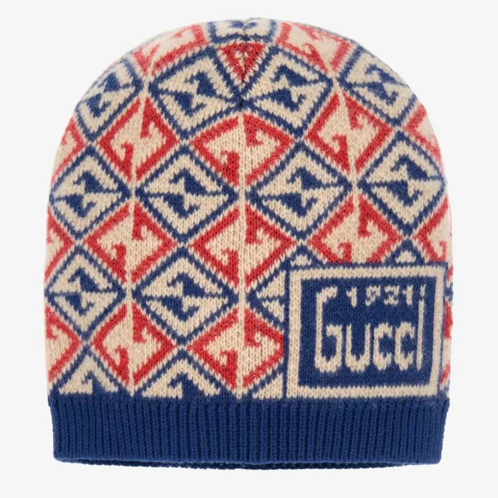 Gucci Blue & Red Wool GG Logo Hat^ Hats
