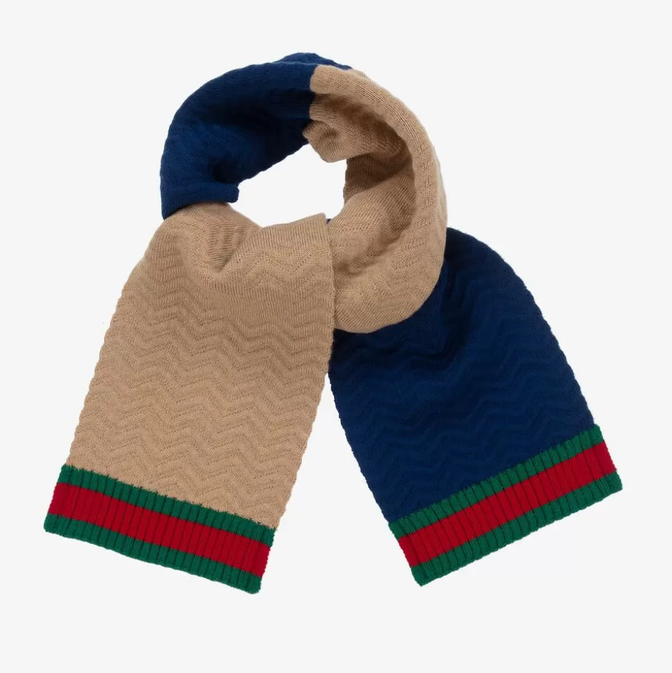 Gucci Blue & Beige Wool Knit Scarf (140cm)^BOY Scarves | Scarves