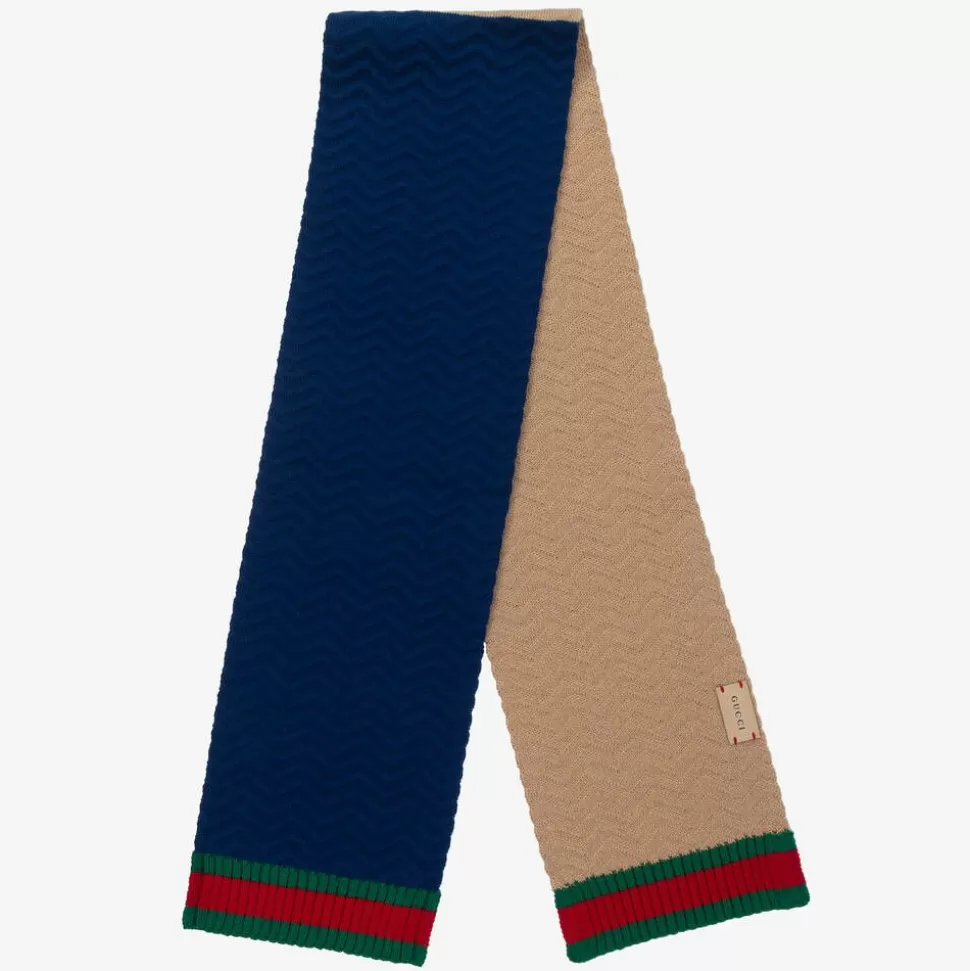 Gucci Blue & Beige Wool Knit Scarf (140cm)^BOY Scarves | Scarves