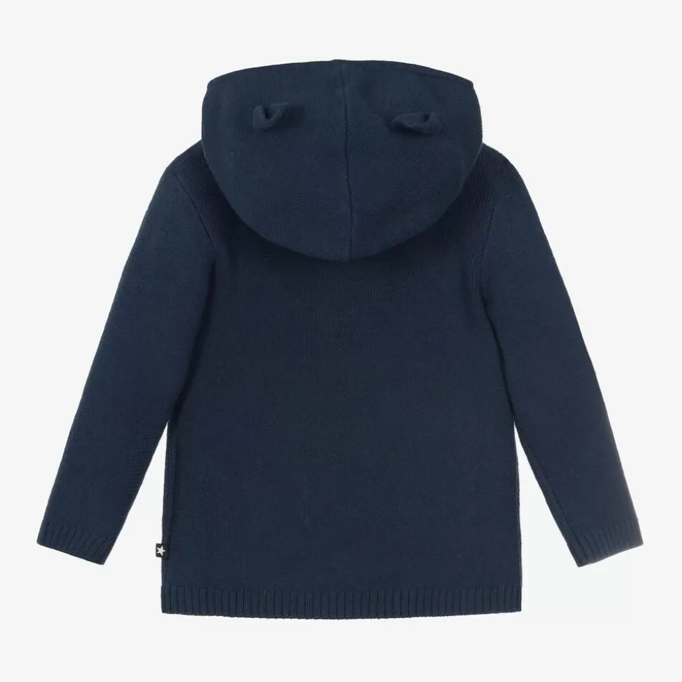Molo Blue Cotton & Wool Hooded Cardigan^BOY Tops | Tops