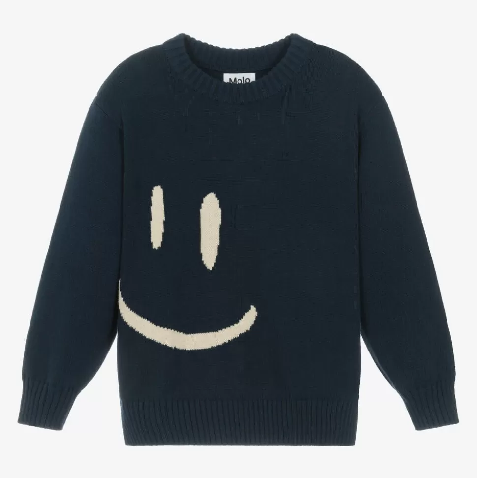 Molo Blue Cotton & Wool Smile Sweater^BOY Tops | Tops