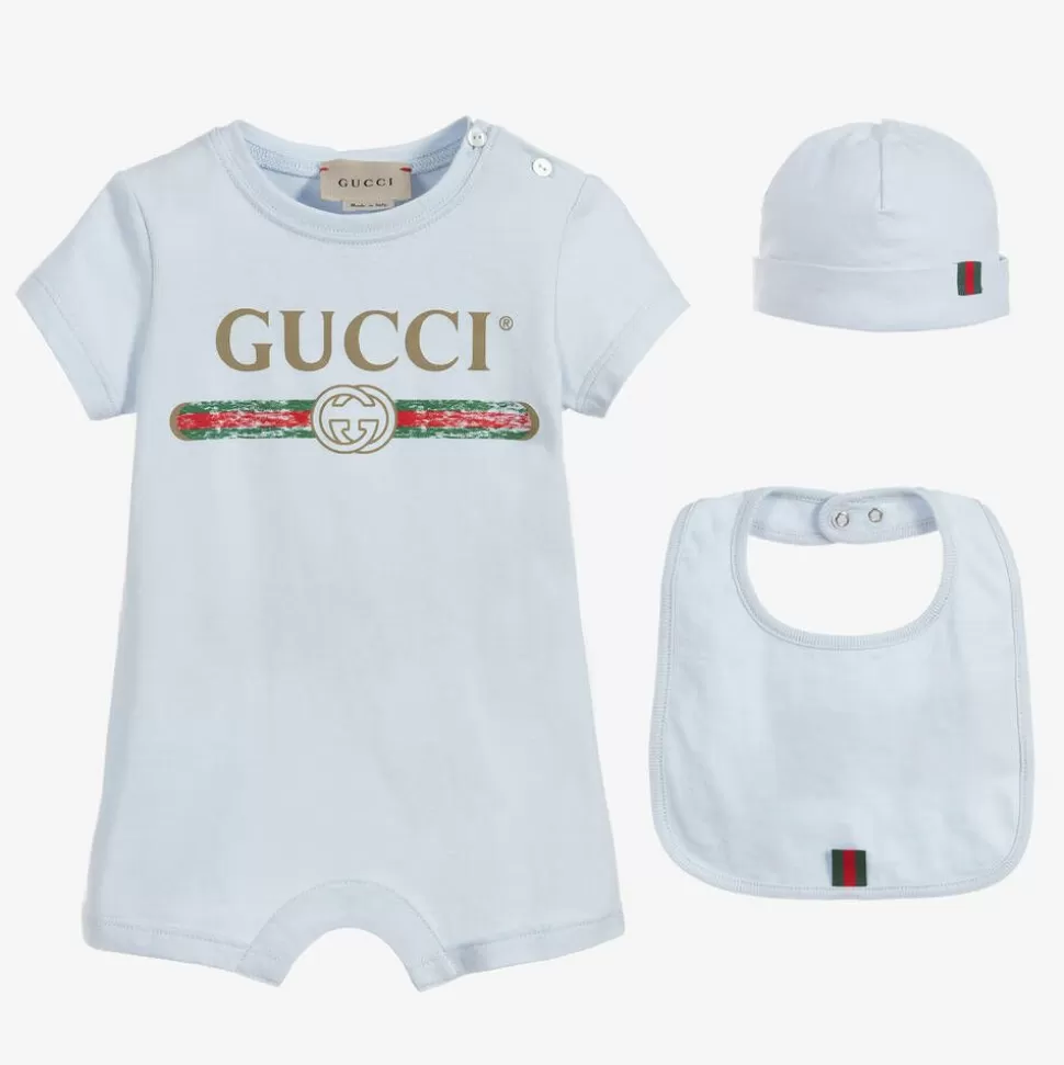 Gucci Blue Cotton Babysuit Gift Set^ Gifts | Babysuits