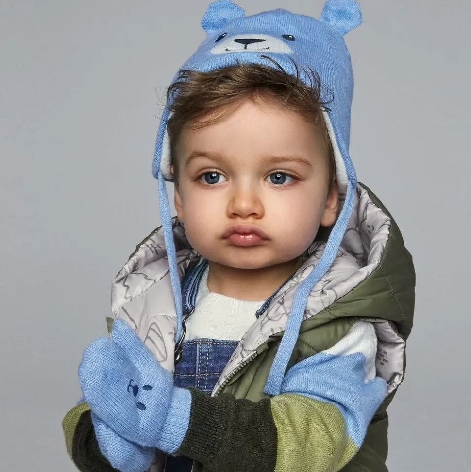 Mayoral Blue Cotton Bear Hat & Mittens Set^BOY Hats | Hats
