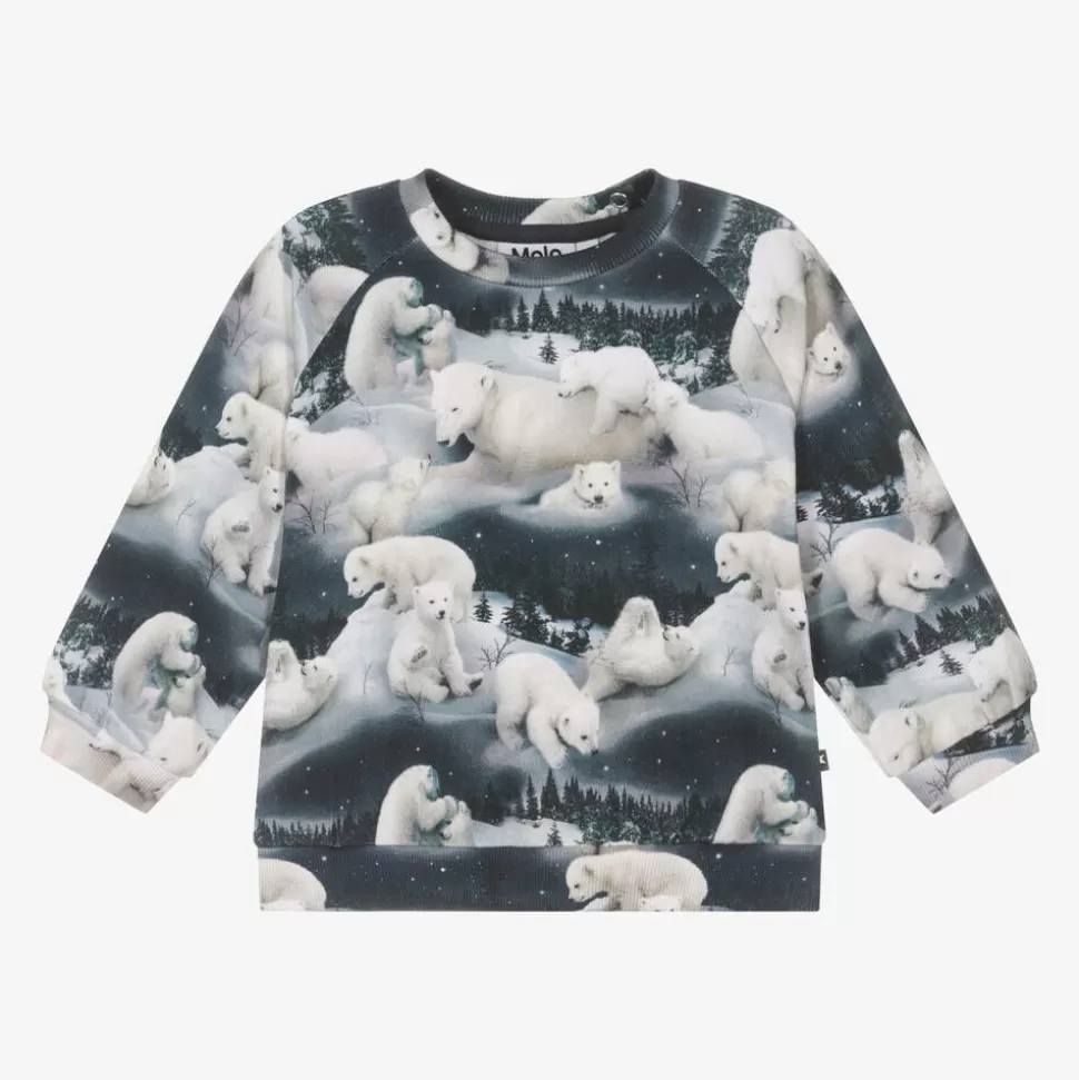Molo Blue Cotton Polar Bears Sweatshirt^BOY Tops | Tops