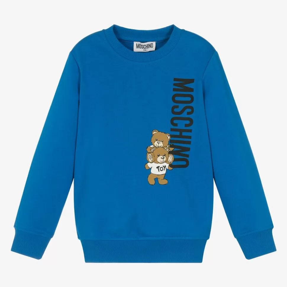 Moschino Kid-Teen Blue Cotton Teddy Bear Sweatshirt^BOY Tops | Tops
