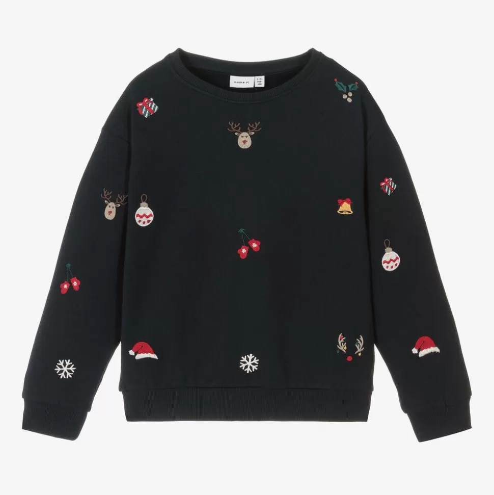 NAME IT Blue Festive Cotton Sweatshirt^ Tops