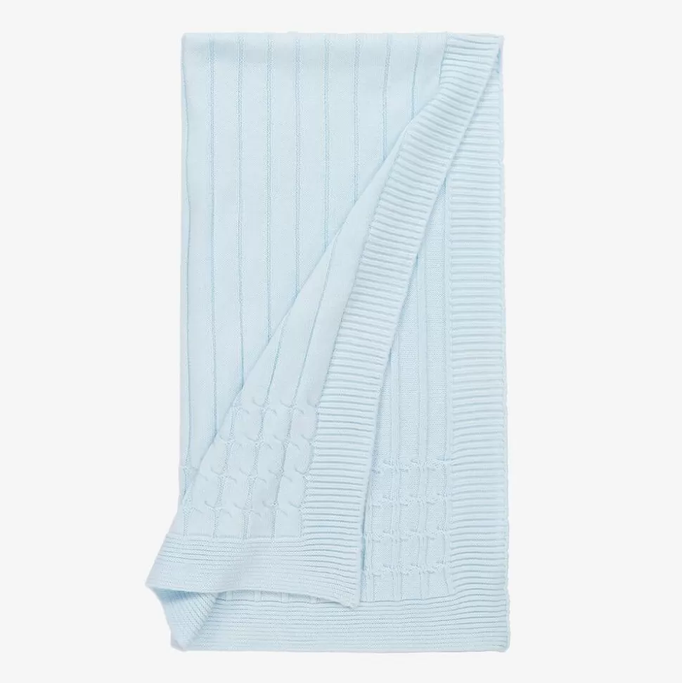 Emile et Rose Blue Knitted Cotton Blanket (96cm)^ Blankets & Shawls