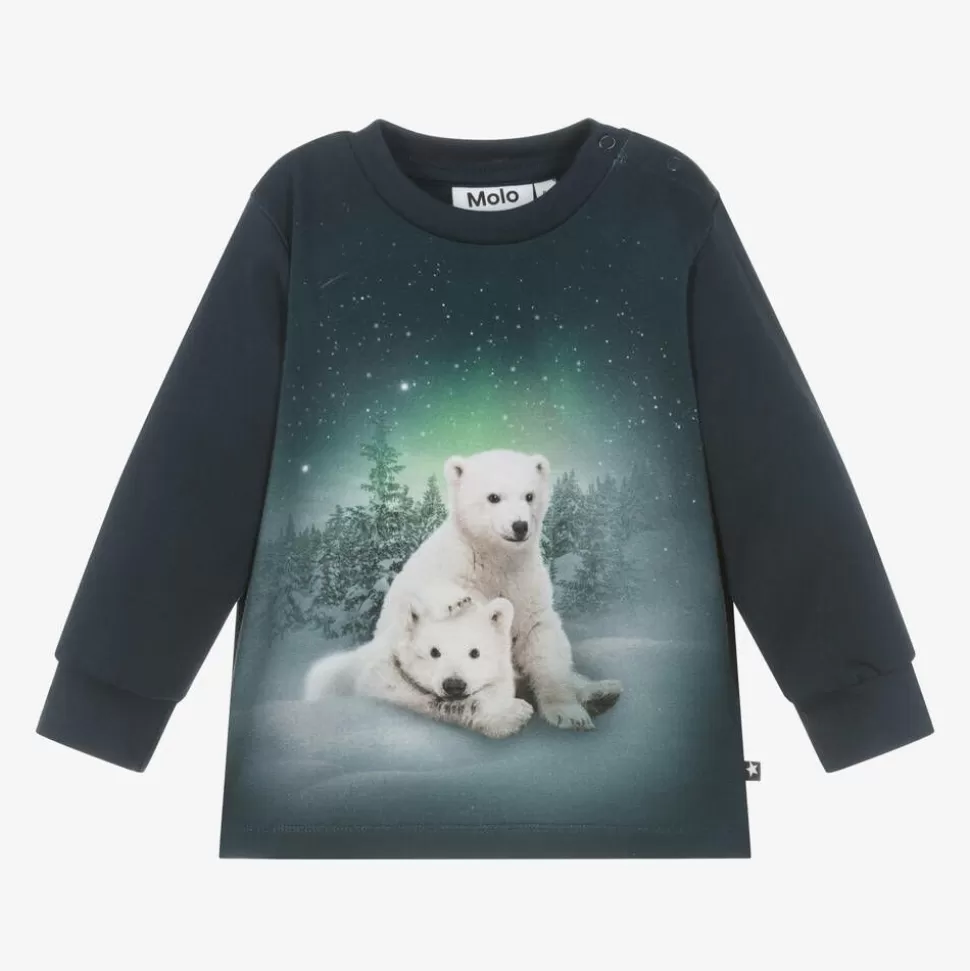 Molo Blue Organic Cotton Polar Bear Top^BOY Tops | Tops