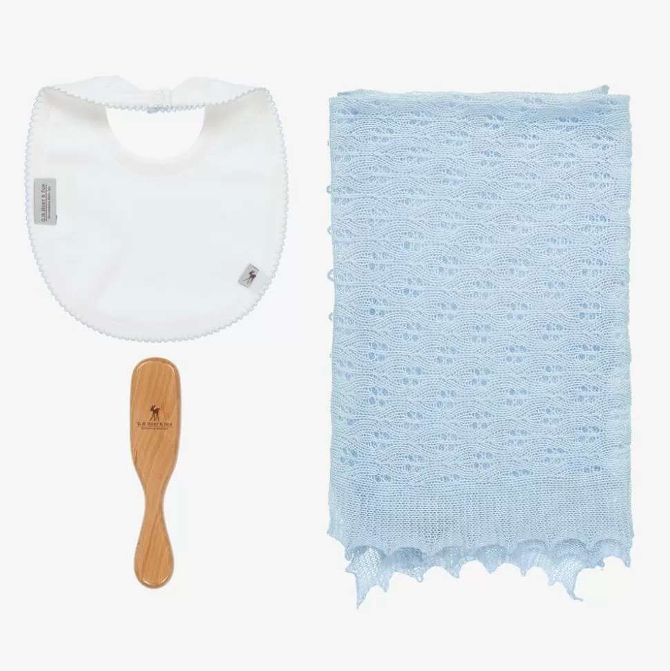 G.H.Hurt amp; Son Blue Shawl & Bib Baby Gift Set^ Gifts