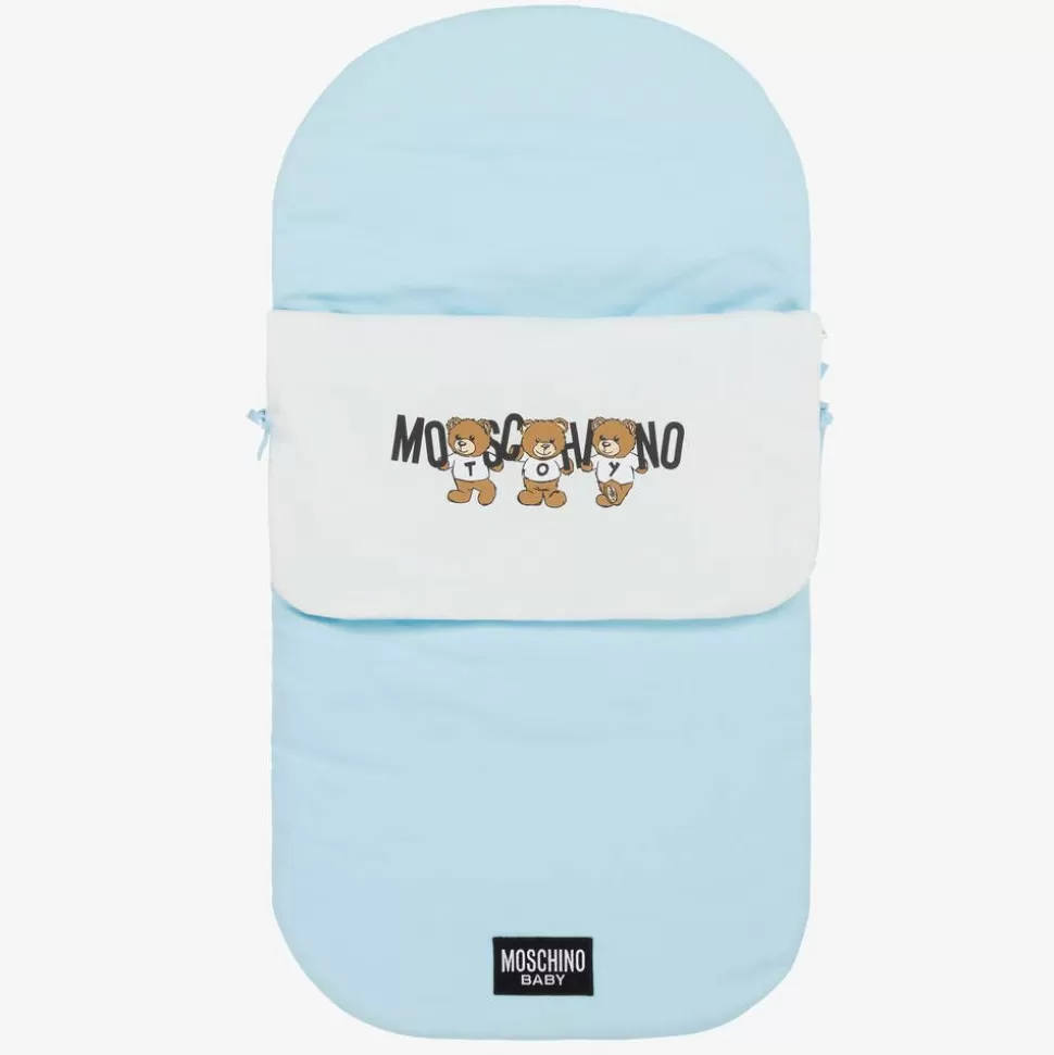 Moschino Baby Blue Teddy Bear Logo Cotton Baby Nest (80cm)^ Gifts