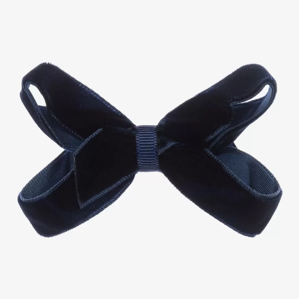 Peach Ribbons Blue Velvet Bow Clip (7cm)^ Hair Accessories