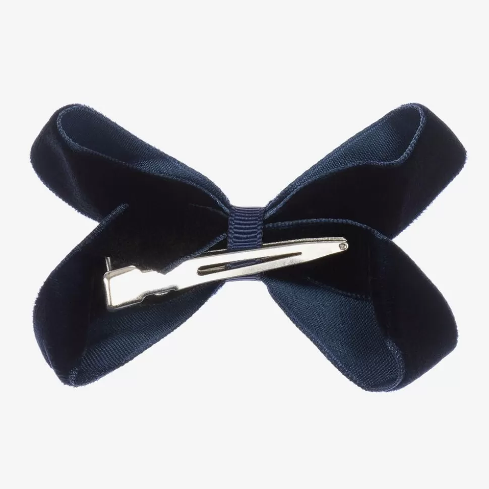 Peach Ribbons Blue Velvet Bow Clip (7cm)^ Hair Accessories