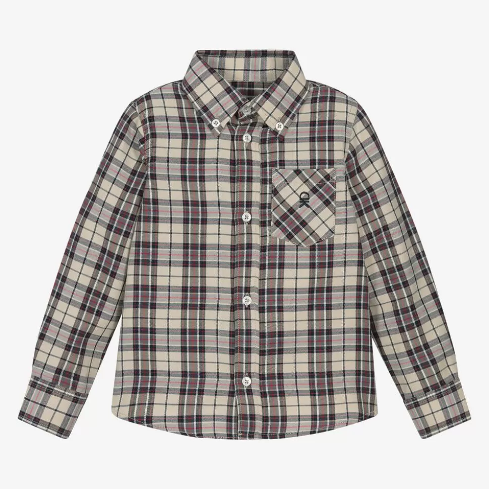 Dr. Kid Boys Beige Check Cotton Shirt^BOY Tops
