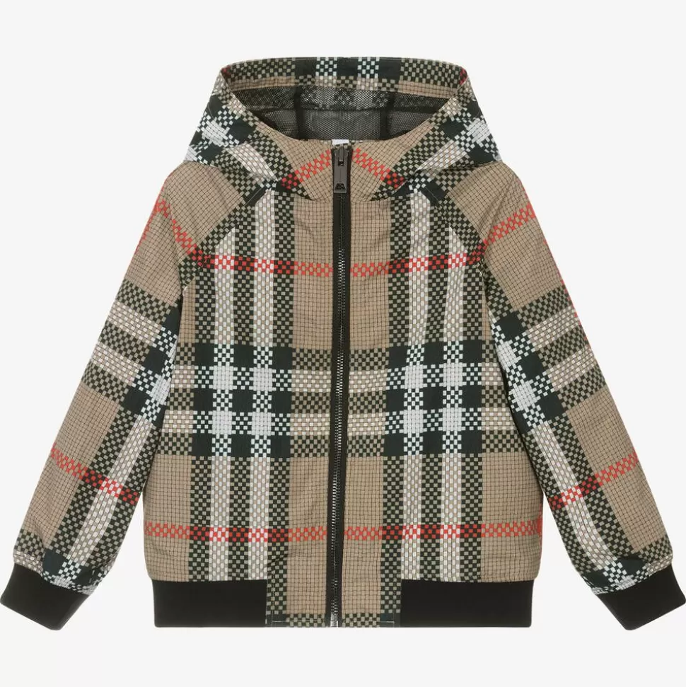 Burberry Boys Beige Check Jacket^BOY Coats & Jackets