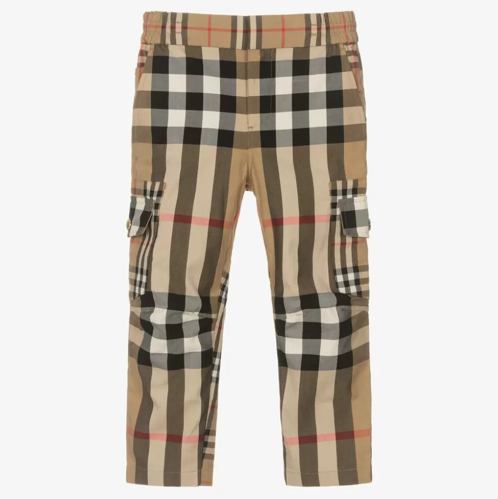 Burberry Boys Beige Cotton Check Cargo Trousers^BOY Trousers
