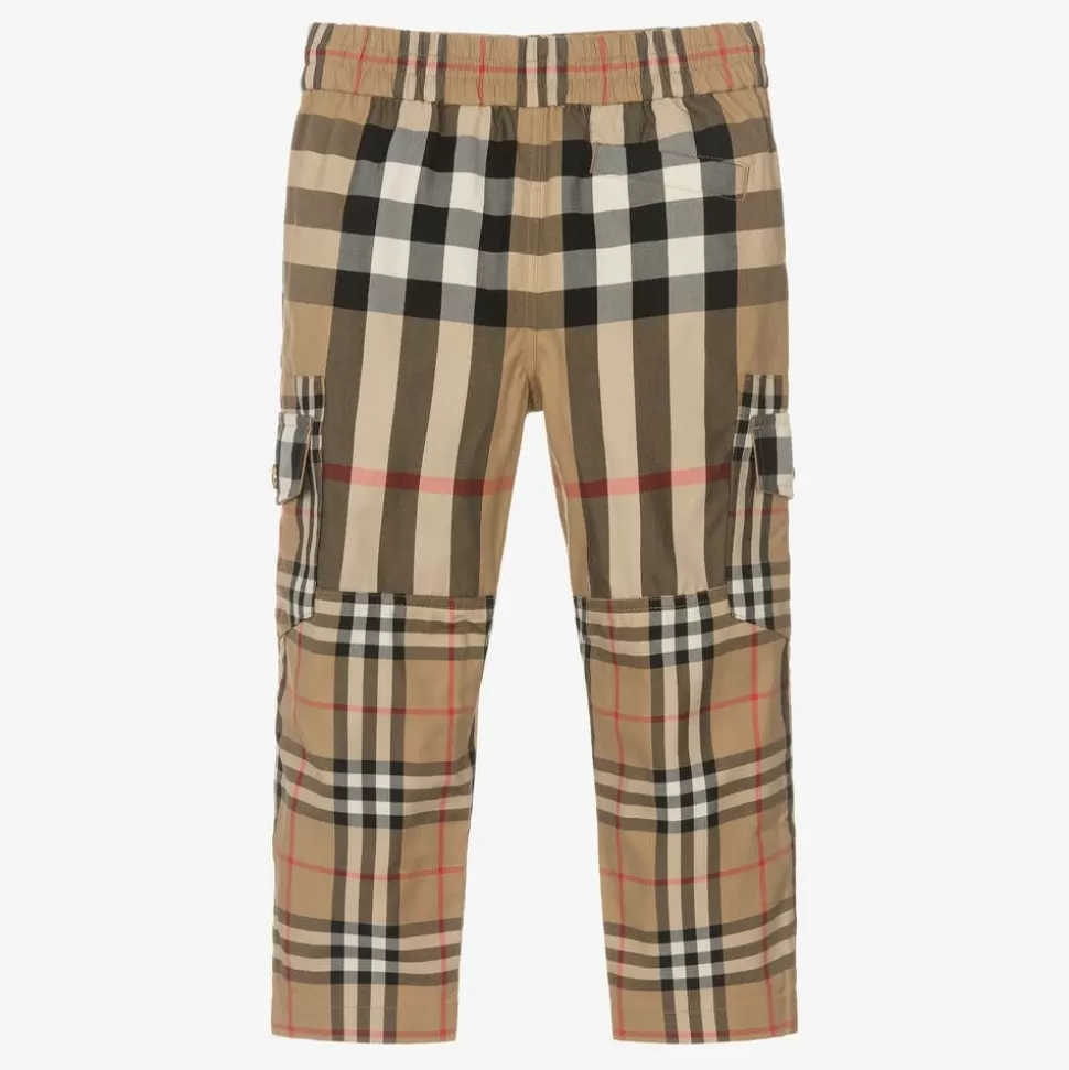 Burberry Boys Beige Cotton Check Cargo Trousers^BOY Trousers