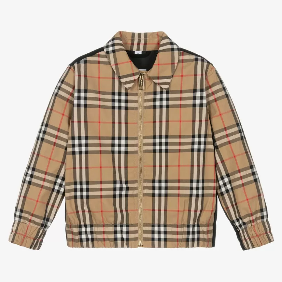 Burberry Boys Beige Cotton Check Zip-Up Jacket^BOY Coats & Jackets