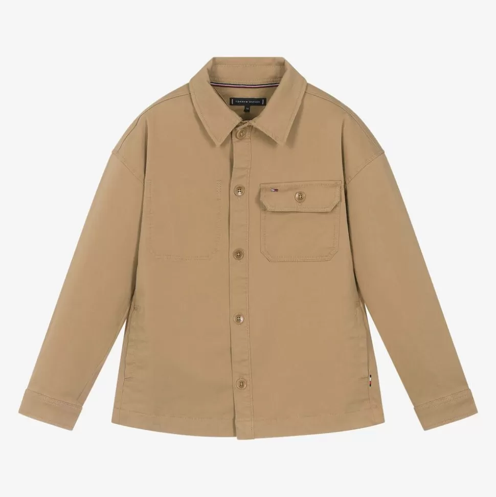 Tommy Hilfiger Boys Beige Cotton Utility Overshirt^BOY Tops